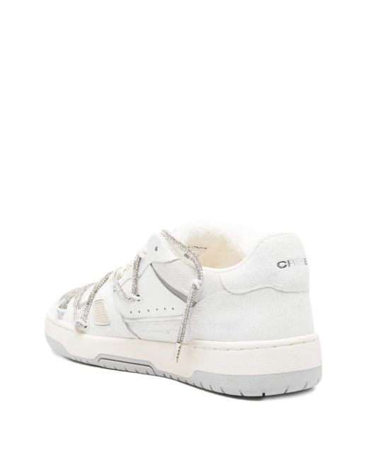 Crime London White Crystal-Embellished Sneakers