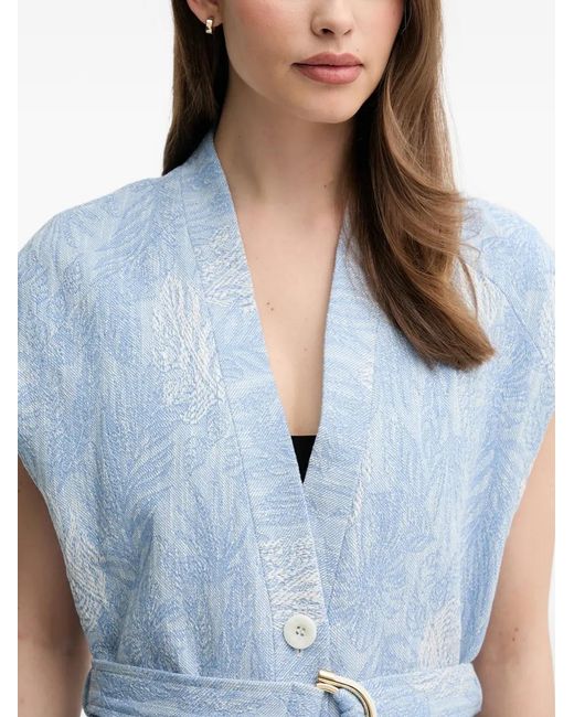La Petite Francaise Blue Vangelis Leaf-Print Belted Top
