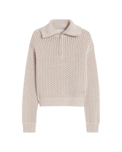 Max Mara White Zip-Up Open-Knit Polo Shirt