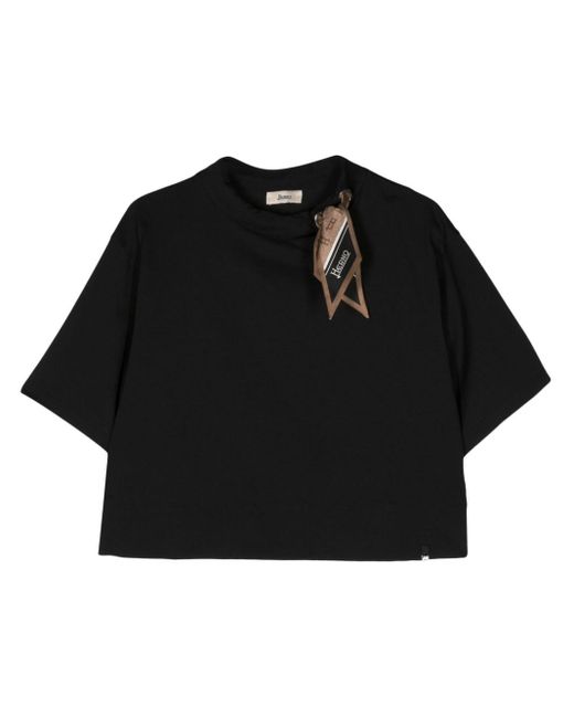 Herno Black Scarf-detail Jersey T-shirt