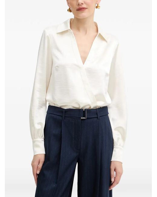 Guess White Collared Wrap Blouse