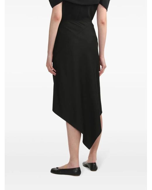 Helmut Lang Black Asymmetric Wool Midi Skirt