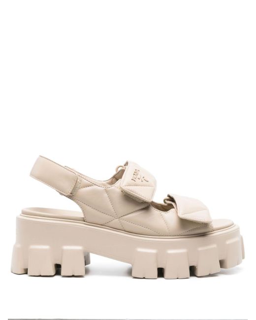 Prada Natural Triangle-logo Quilted Leather Sandals