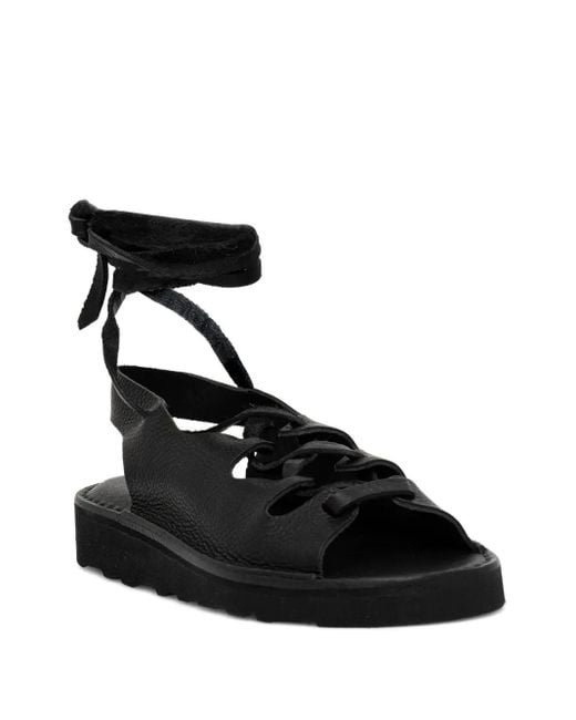 Fracap Black Lace-Up Leather Sandals