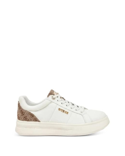 Guess White Logo-Plaque Monogram-Panel Sneakers