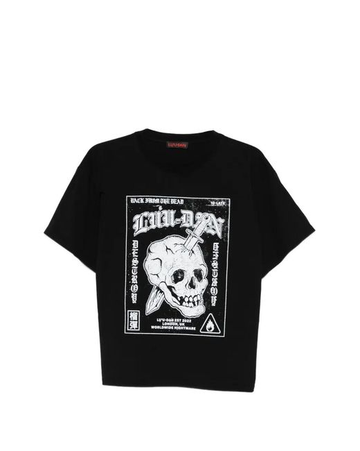 LỰU ĐẠN Black Skull-Print T-Shirt for men