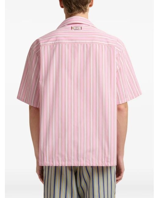 Marni Pink Striped Poplin Shirt With Drawstring Hem for men