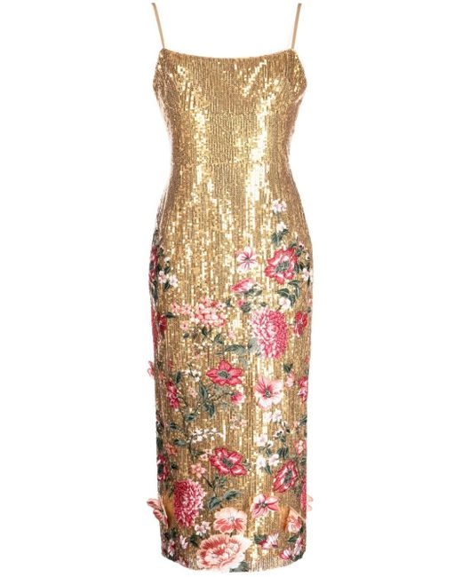Marchesa Metallic Floral-embroidered Sequinned Dress