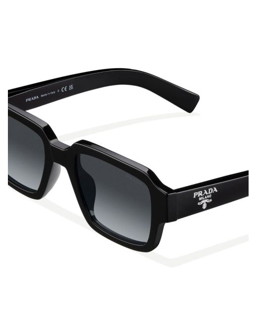 Prada Black Logo-detail Rectangle-frame Sunglasses for men