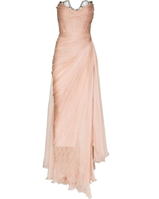 Maria Lucia Hohan Pink Jolie Strapless Draped Silk Gown