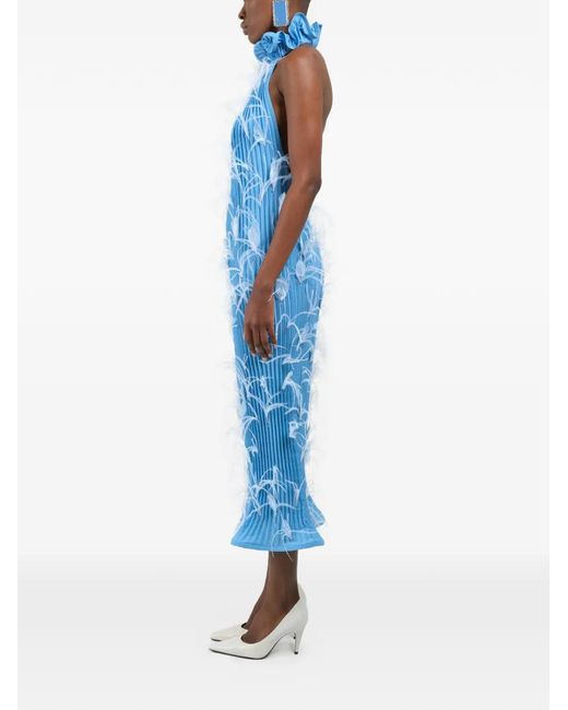 ROWEN ROSE Blue Robe Plissée À Coupe Longue