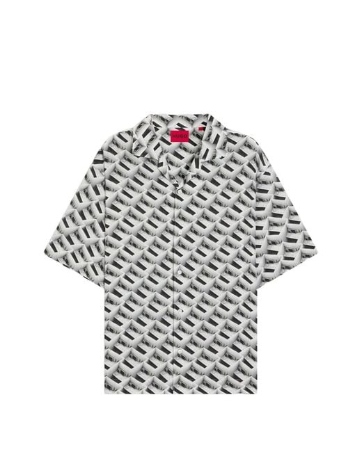 HUGO White Patterned Short-Sleeve Shirt for men