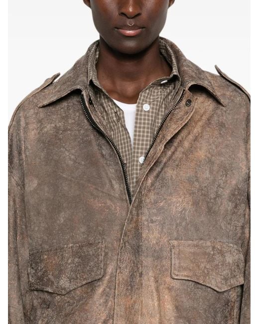 Giorgio Brato Brown Distressed-Effect Epaulette Jacket