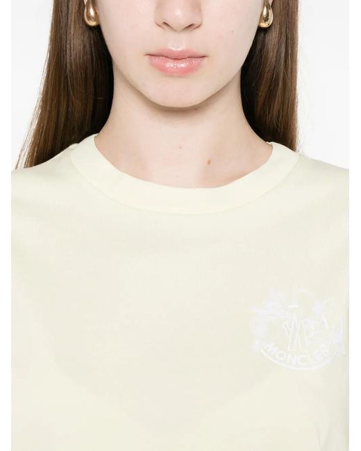 Moncler White T-Shirt À Logo Imprimé