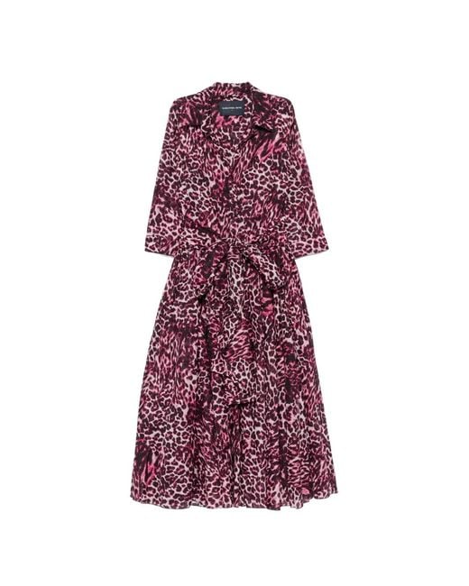 Samantha Sung Purple Leopard-Print Belted Dress
