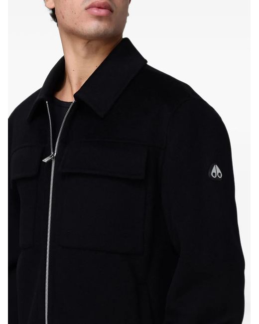 Moose Knuckles Blue Logo-Patch Buttoned Jacket for men