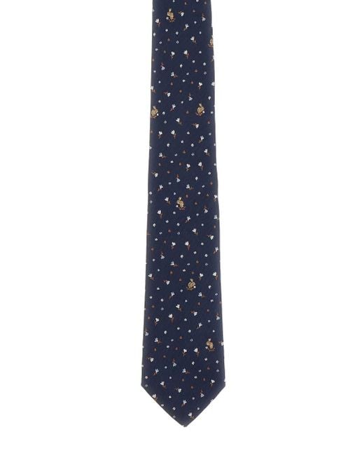 Paul Smith Blue Floral-Embroidered Silk Tie for men