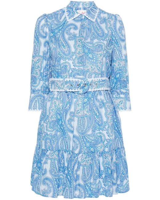 Mc2 Saint Barth Blue Daisi Kleid mit Paisley-Print