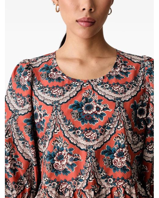 Farm Rio Orange Floral-Print Tiered Mini Dress