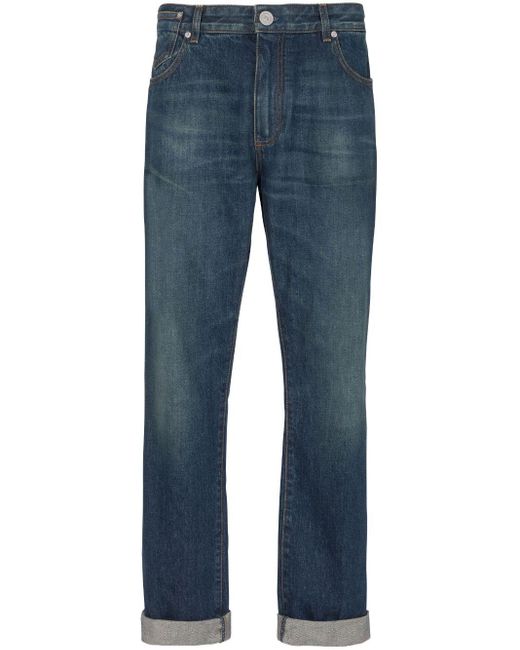 Balmain Gerade Jeans mit Logo-Patch in Blue für Herren