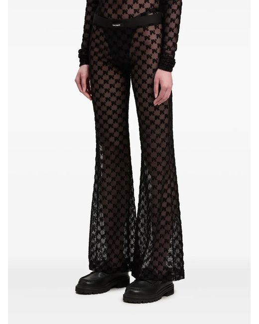 Palm Angels Black Semi-Sheer Monogram Flared Trousers