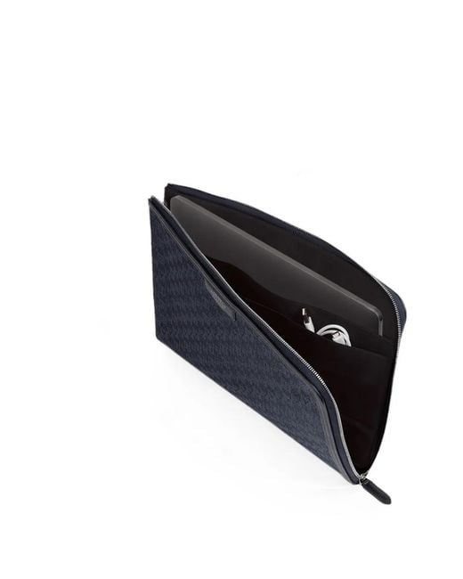 Smythson Blue Small Stamp-Canvas Laptop Case
