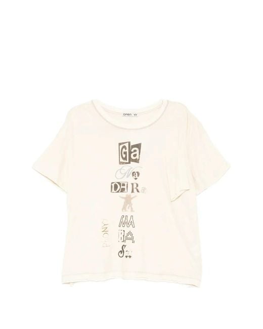 OPEN YY Natural Graphic-Print Cotton-Blend T-Shirt