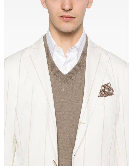 Eleventy White Blazer Rayé À Boutonnage Simple for men