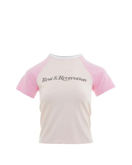 Rest&Recreation Pink Logo-Print Raglan-Sleeve T-Shirt