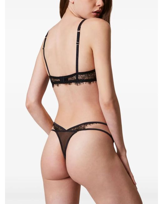 Twinset Black Lace-Overlay G-String Thongs