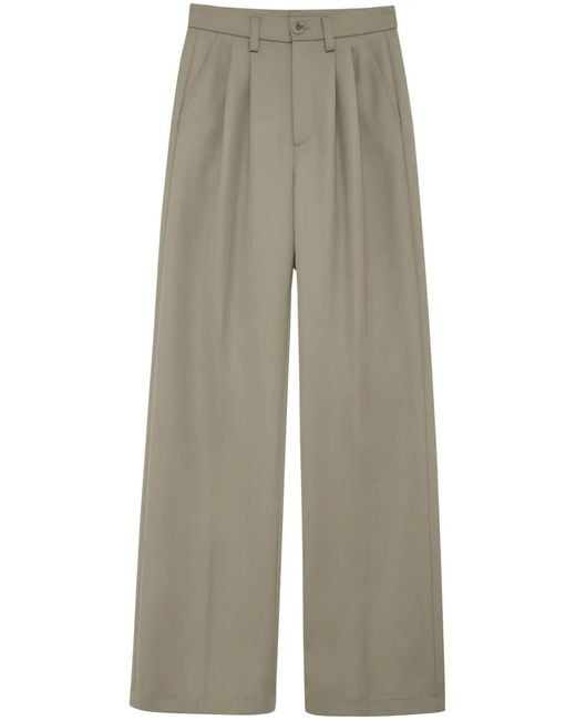 Anine Bing Natural Carrie Pleat-Detail Wool Trousers