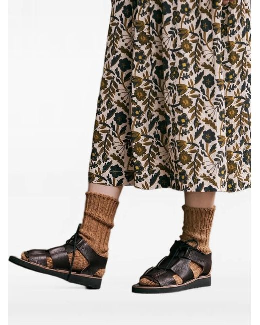 yahae Brown Row-Gauge Ribbed Socks
