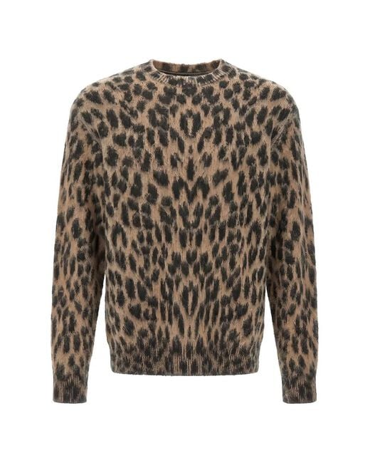 Laneus Brown Leopard-Print Sweater for men
