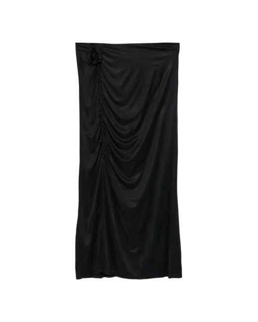 Farm Rio Black Floral-Appliqué Maxi Skirt