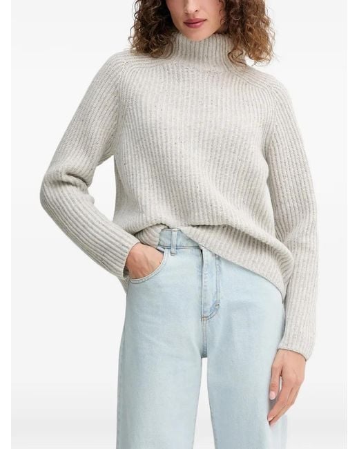 Mos Mosh Gray Mmthyra High-Neck Ribbed Sweater