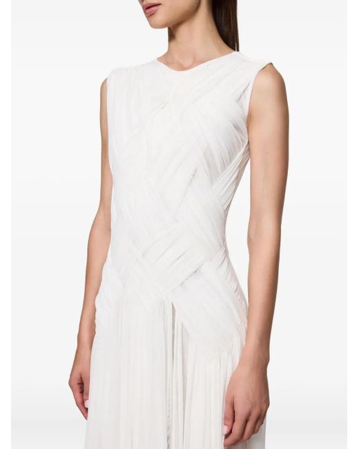 Atu Body Couture White Pleated Sleeveless Maxi Dress
