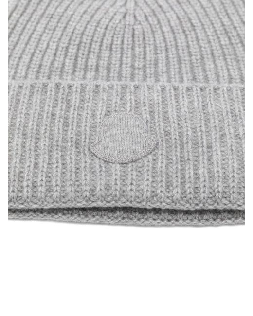 Moncler Gray Cashmere Logo-Patch Beanie