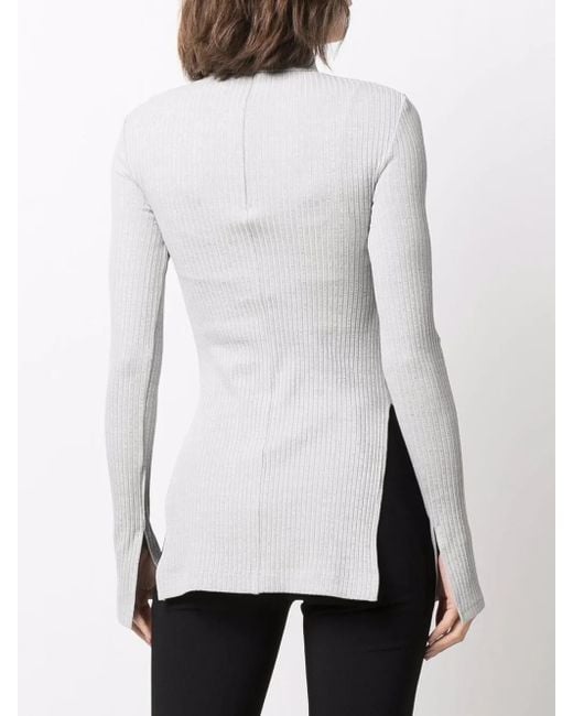 Haut En Maille Nervurée À Manches Longues Helmut Lang en coloris Gray