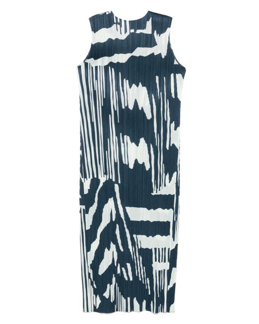 Pleats Please Issey Miyake Blue Abstract-Print Midi Dress