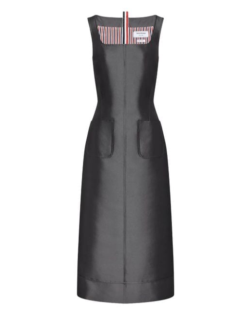 Thom Browne Black Woll And Silk Square Neck Colum Dress
