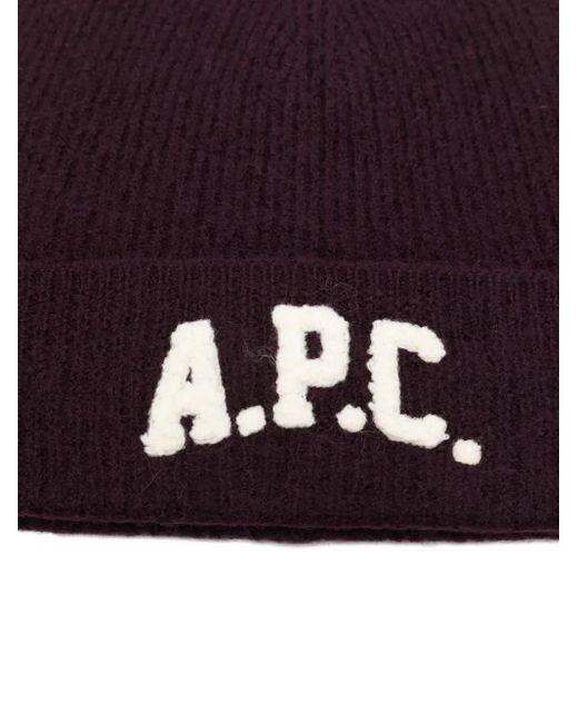 A.P.C. White Logo-Appliqué Beanie