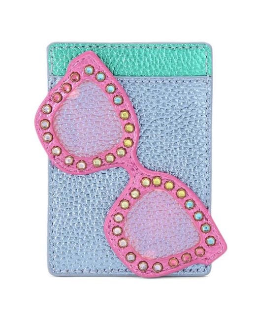 Kurt Geiger Gray Sunglasses-Motif Leather Card Holder