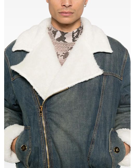 Balmain Denim Jacket With Shearling Collar in Blue für Herren