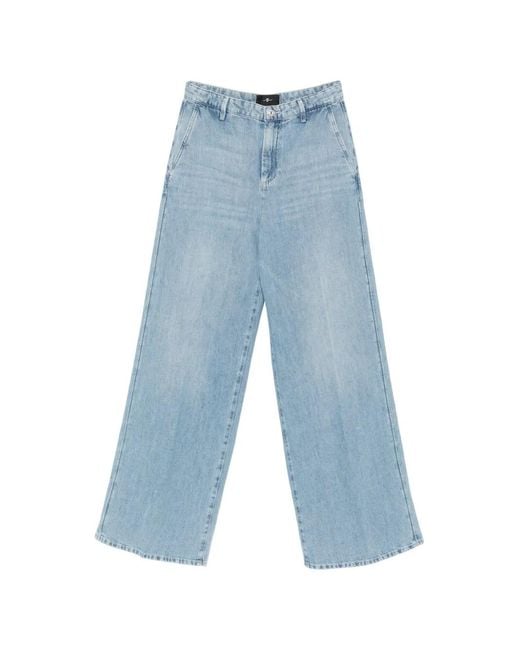 7 For All Mankind Blue Side-Pocket Wide-Leg Jeans