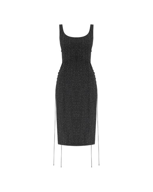 McQueen Black Lace-Up Scoop-Neck Midi Dress