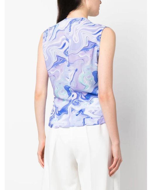 BCBGMAXAZRIA Blue Marbled-Pattern Sleeveless Blouse