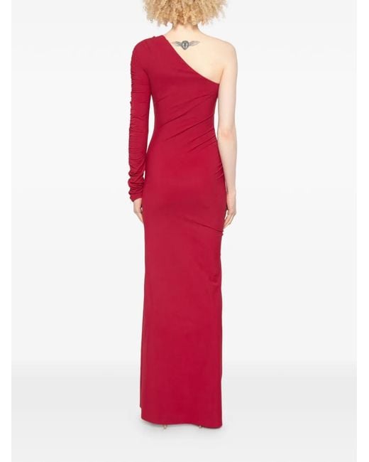 Patrizia Pepe Red Asymmetric-Neck Ruffled-Detail Maxi Dress