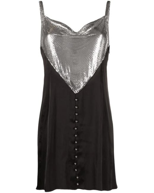 Rabanne Black Mesh-Panel Slip Minidress