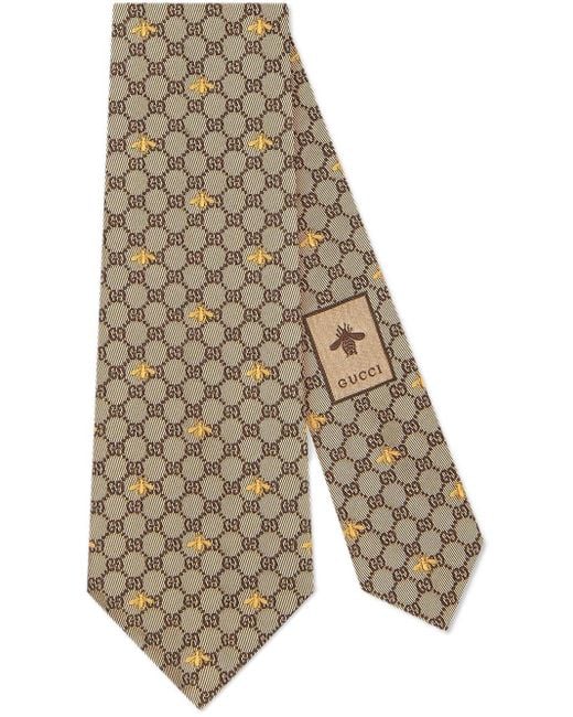 Corbata de seda con GG y abejas Gucci de hombre de color White