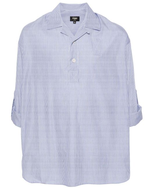 Fendi Blue Striped Cotton Polo Shirt for men